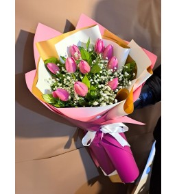 PEMBE-MOR LALE BUKETİ